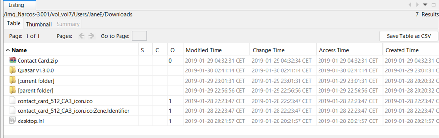 Capture Autopsy du répertoire Downloads de l’image disque NARCOS-2019 : répertoire Quasar et fichiers téléchargés.